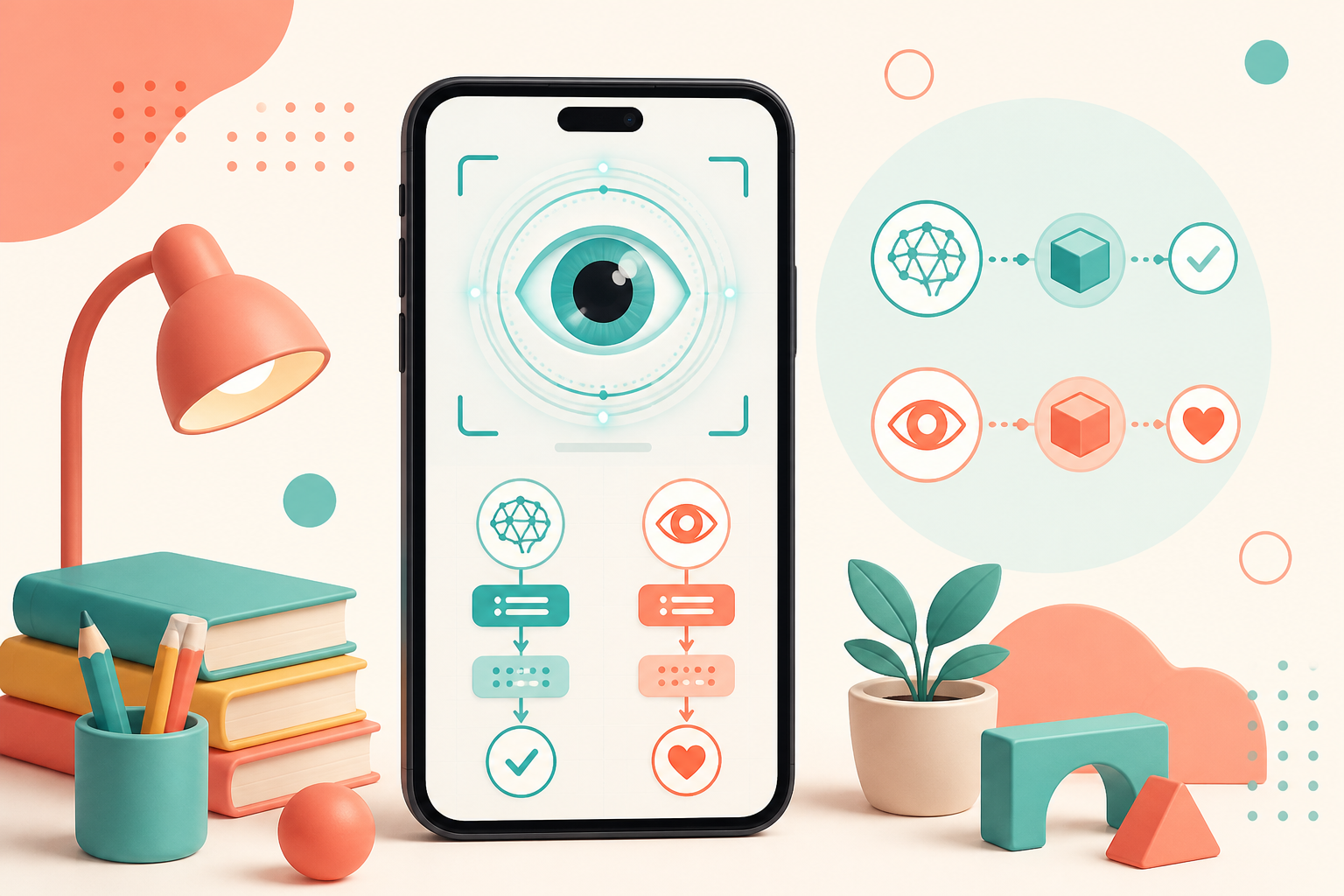 English illustration of a phone screening eye diseases with dual AI pipelines